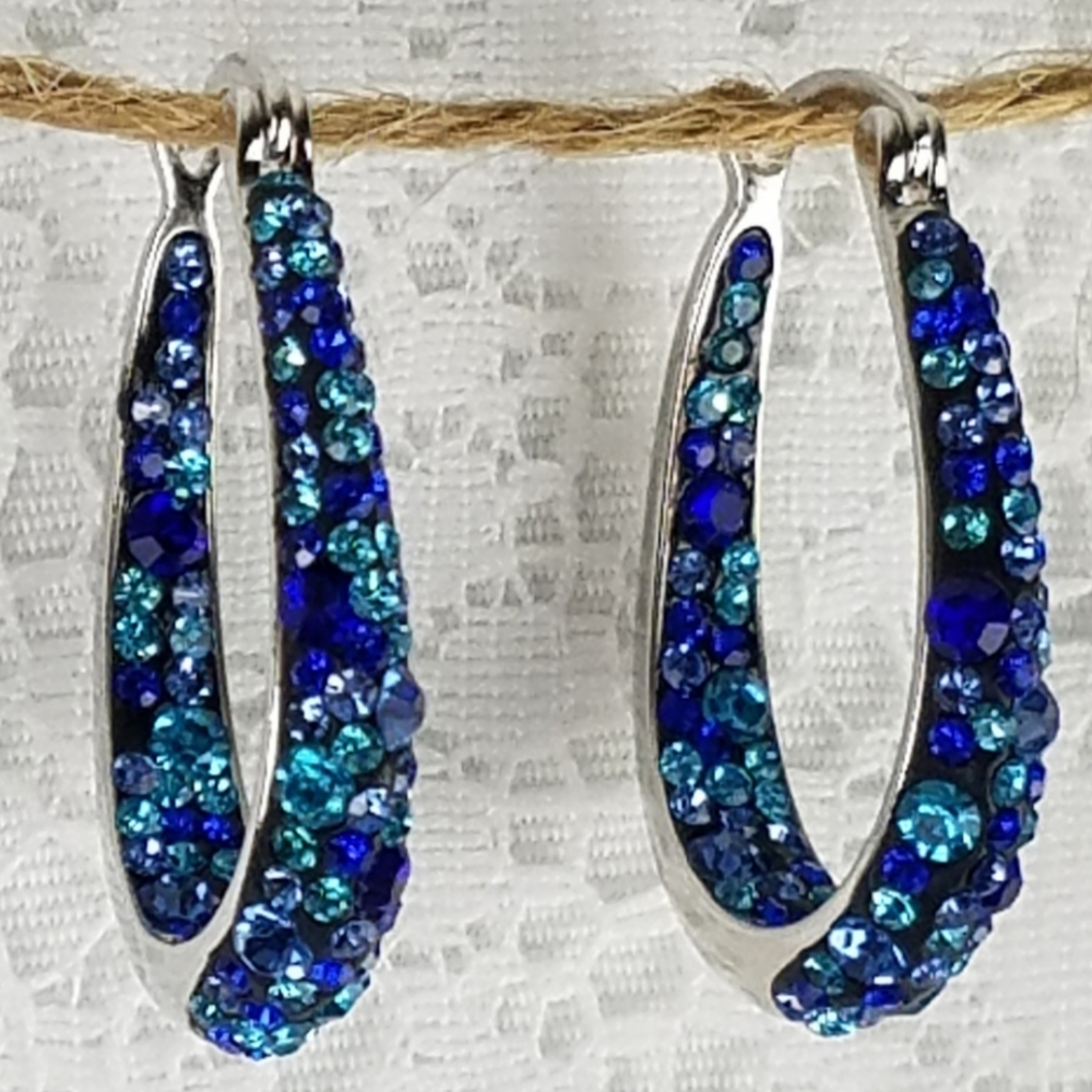 They're HERE! Swarovski Brilliant Blue Inside Out Crystal Hoop Earrings 18k Gold